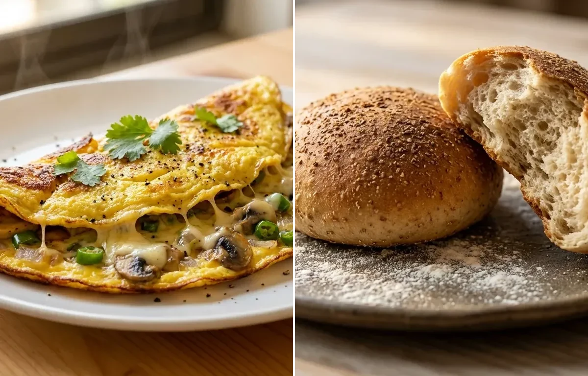 Mushroom Cheese Omelette with Goan Poi
