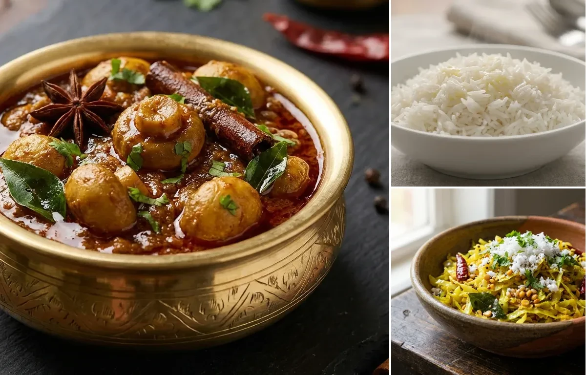 Steamed Basmati Rice with Cabbage Poriyal