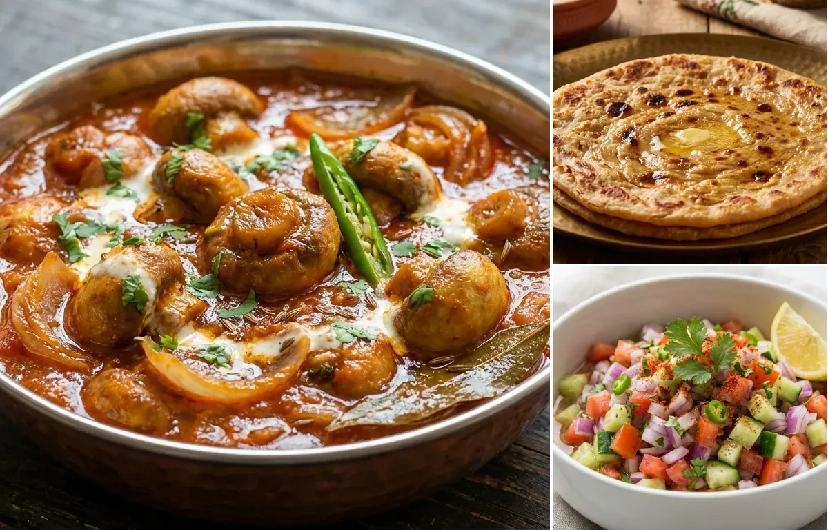 Mushroom Do Pyaza with Tawa Paratha