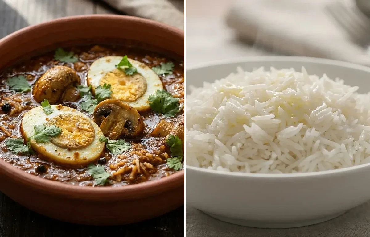 Mushroom Egg Xacuti with Steamed Basmati Rice