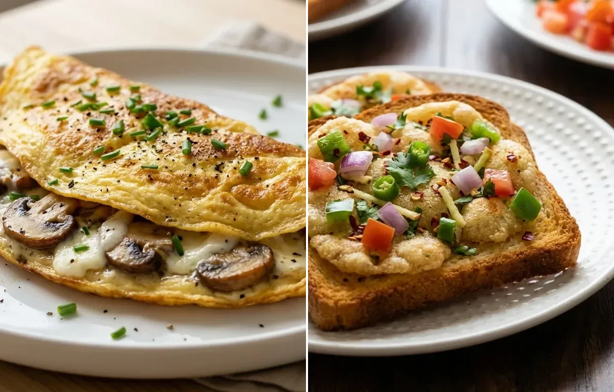 Mushroom Goat Cheese Omelet with Suji Toast