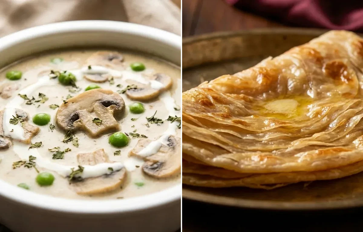 Mushroom Matar Malai with Warqi Paratha
