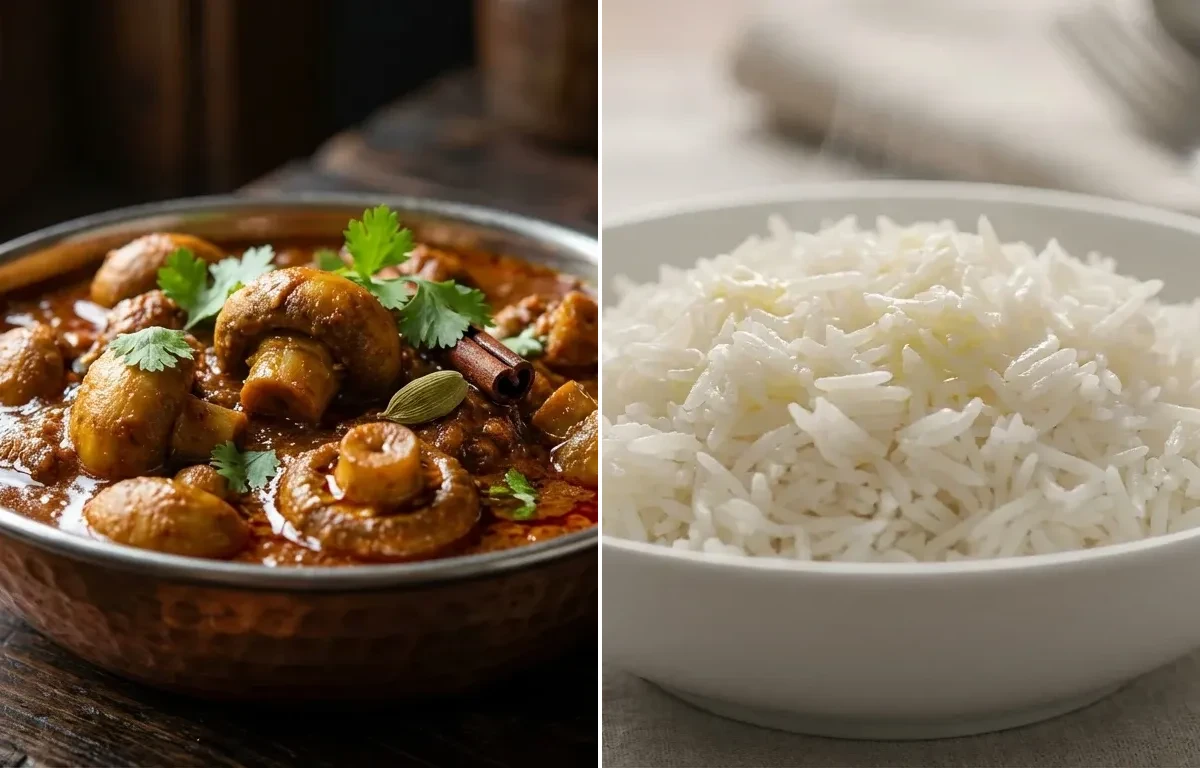 Mushroom Rogan Josh with Steamed Basmati Rice