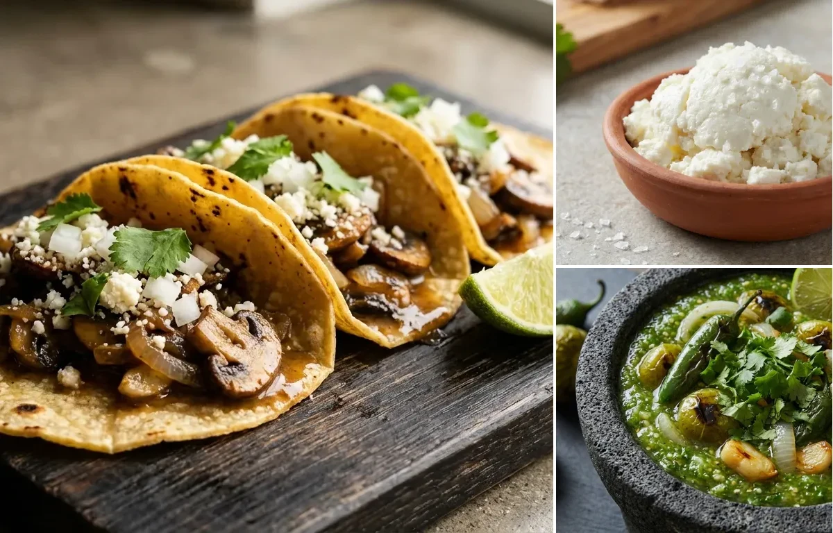 Mushroom Tacos with Queso Fresco and Roasted Salsa Verde