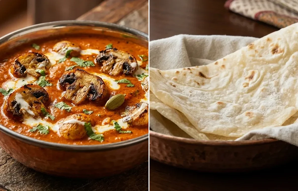 Mushroom Tikka Masala with Roomali Roti