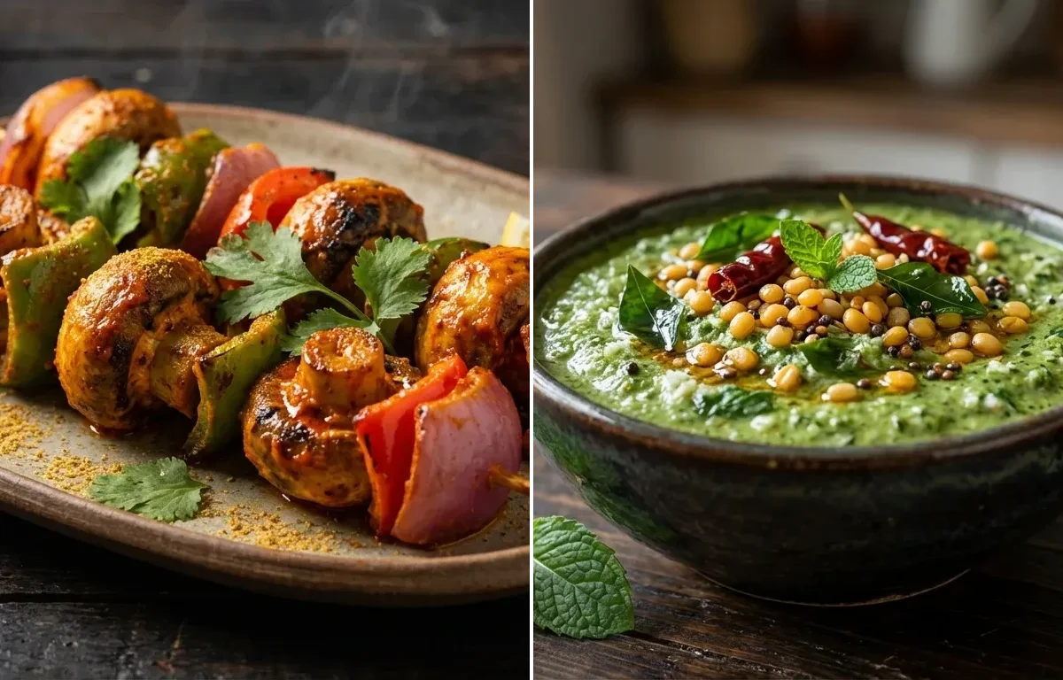 Mushroom Tikka with Pudhina Chutney