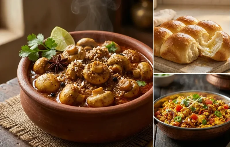 Mushroom Xacuti with Ladi Pav and Anda Bhurji