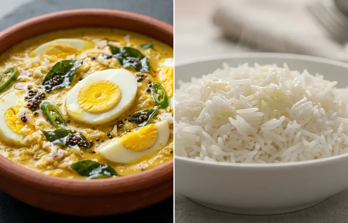 Muttai Aviyal with Steamed Basmati Rice
