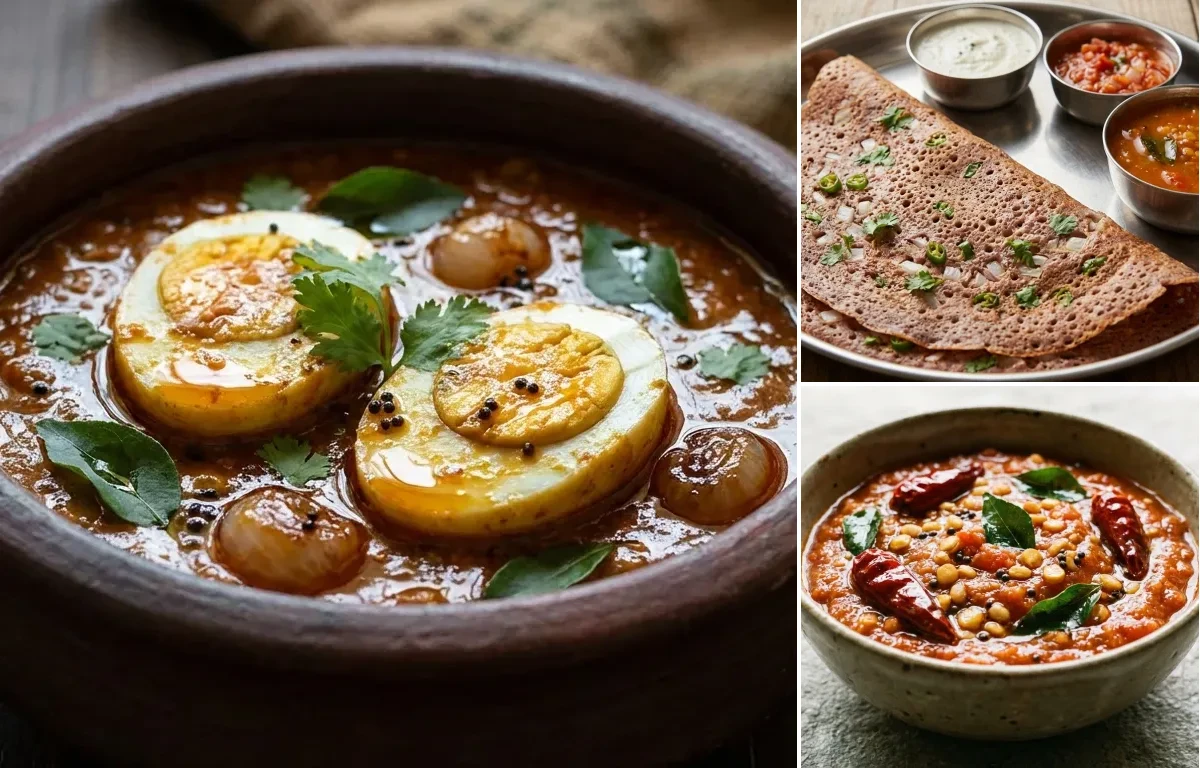 Muttai Kulambu with Ragi Dosa and Tomato Chutney