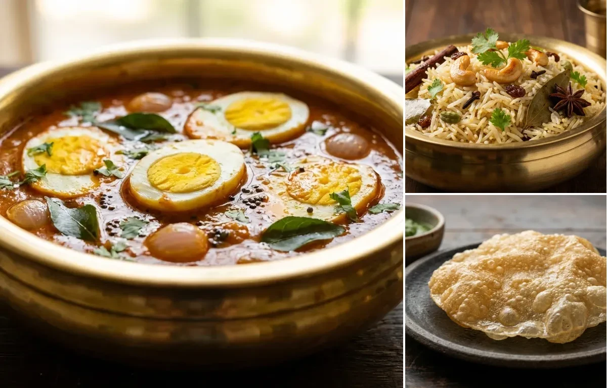 Muttai Kuzhambu with Ghee Rice and Appalam