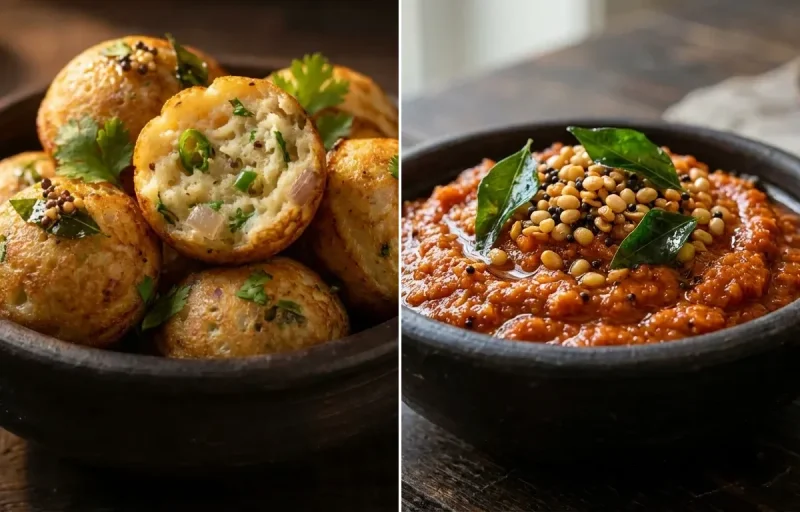 Muttai Paniyaram with Kara Chutney