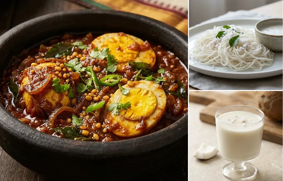 Muttai Thokku with Idiyappam and Coconut Milk