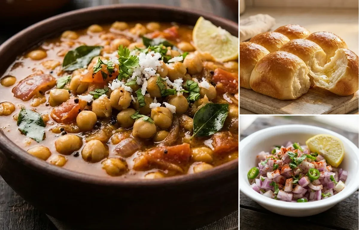Mutter Usal with Ladi Pav and Chopped Onion Salad