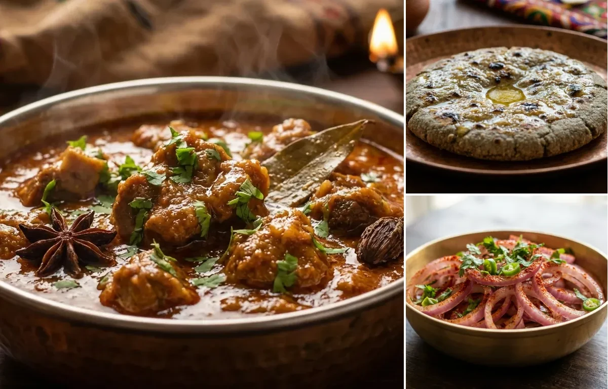 Mutton Banjara Curry with Bajra Roti and Onion Salad