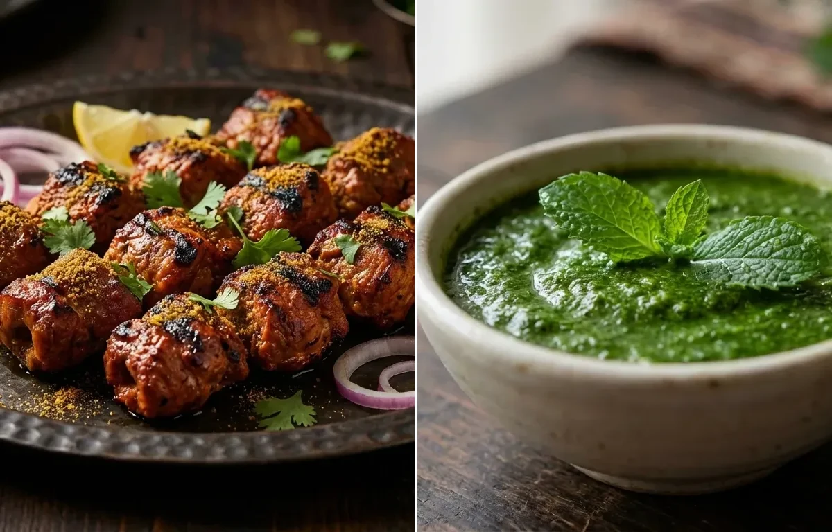 Mutton Boti Kebab with Mint Chutney