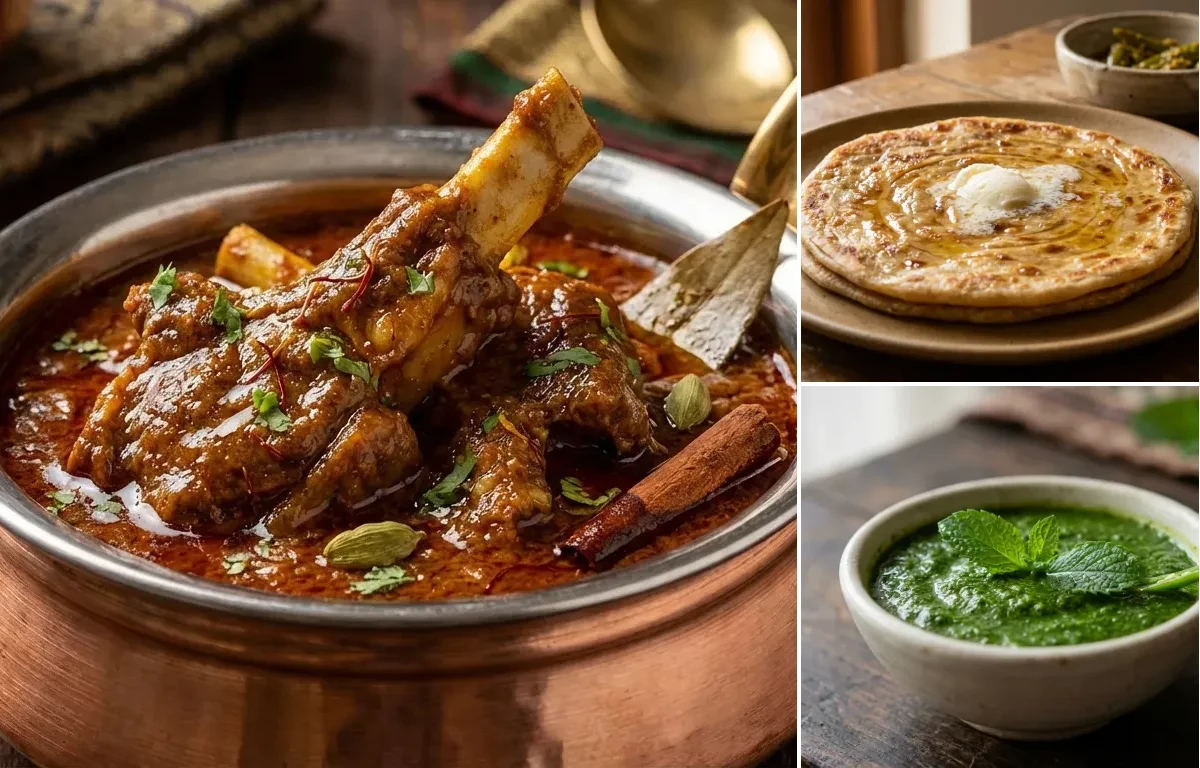 Mutton Chaap with Paratha and Mint Chutney