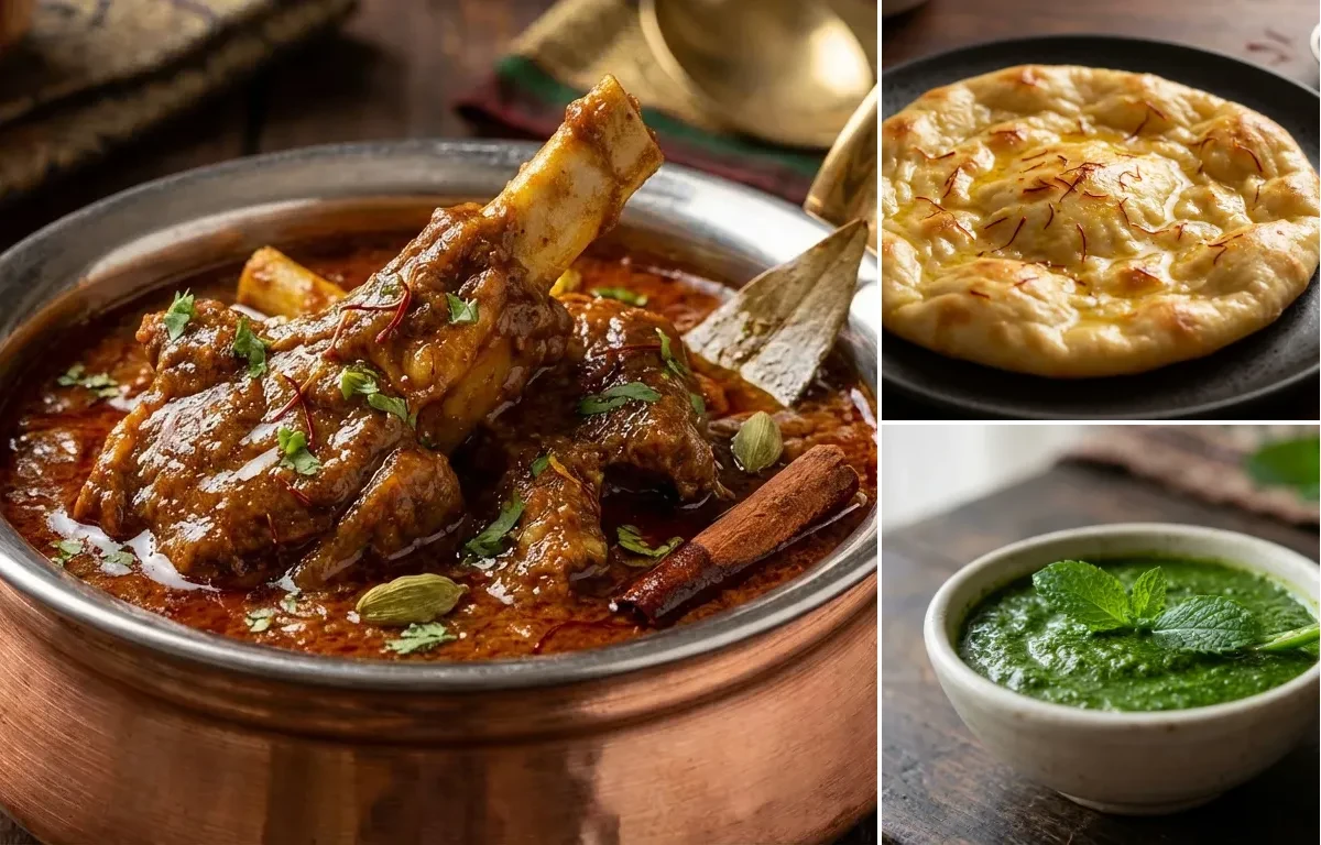 Mutton Chaap with Saffron Sheermal and Mint Chutney