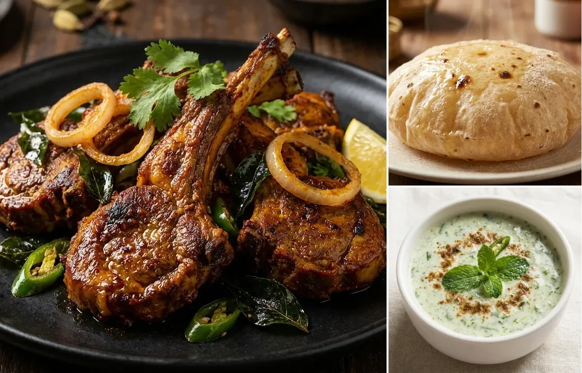 Mutton Chops Fry with Phulka and Mint Raita