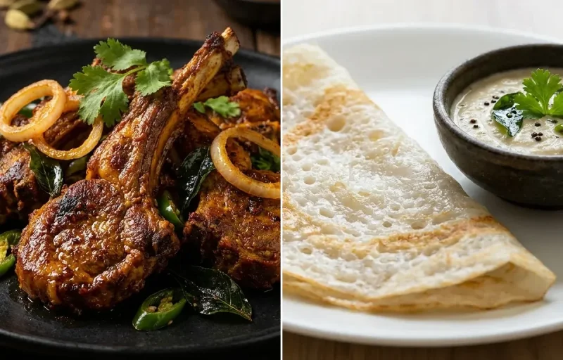 Mutton Chops Fry with Neer Dosa