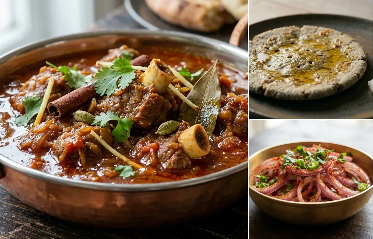 Mutton Curry with Bajra Rotlo and Onion Salad