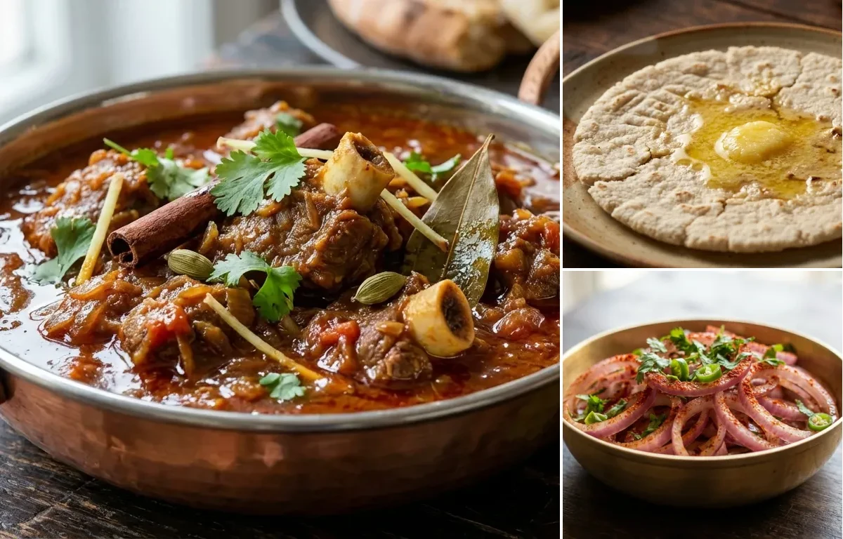 Mutton Curry with Jowar Bhakri and Onion Salad
