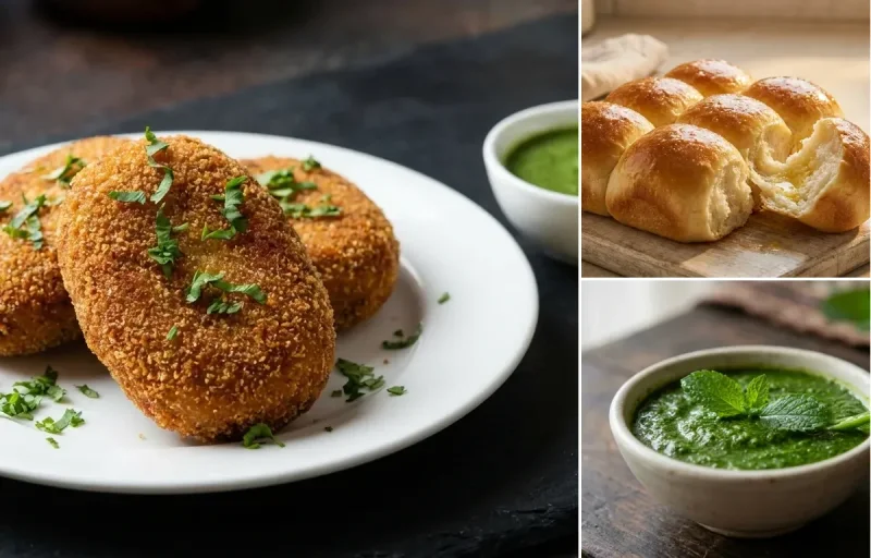 Mutton Cutlet with Ladi Pav and Mint Chutney