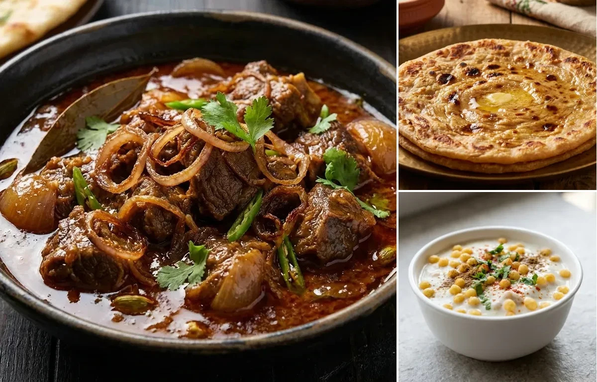 Mutton Do Pyaza with Tawa Paratha and Boondi Raita