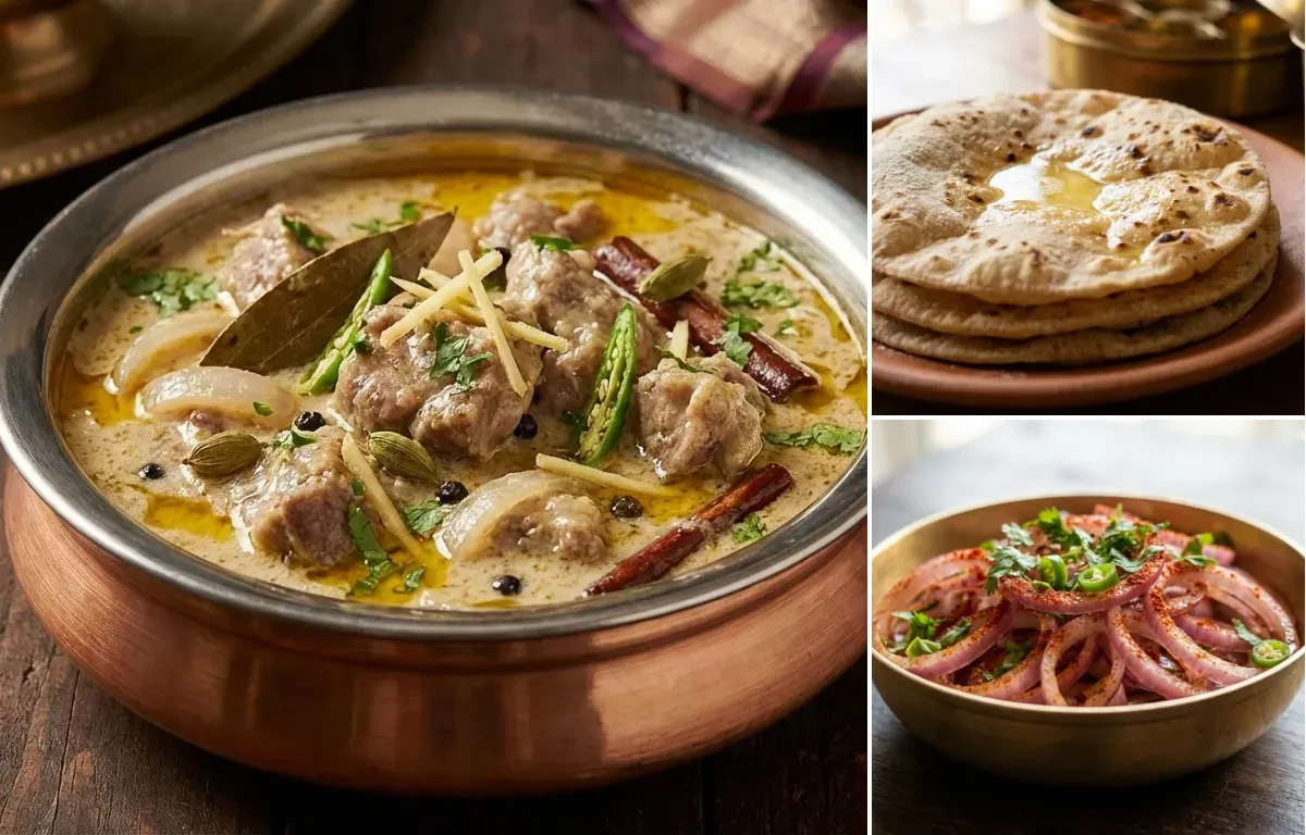 Mutton Ishtew with Roti and Onion Salad