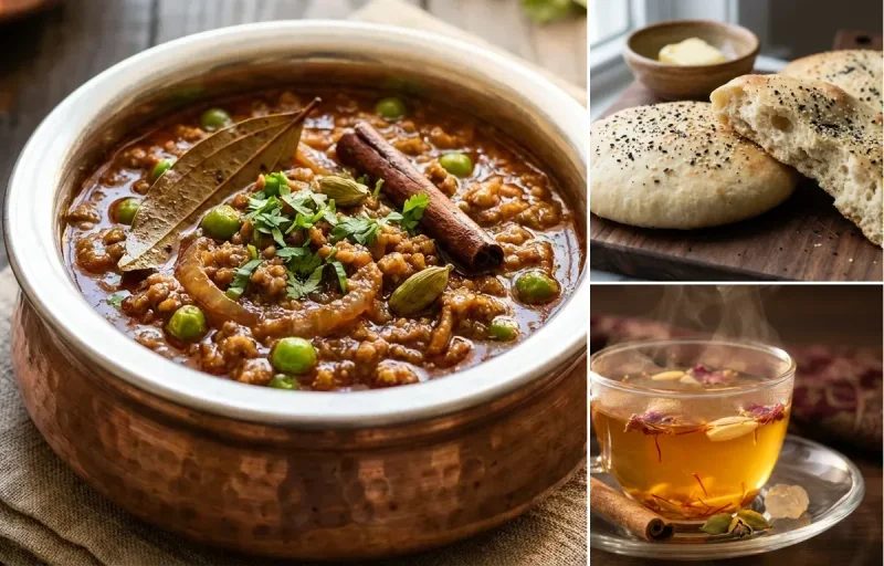 Mutton Keema Masala with Lavasa Bread and Kahwa