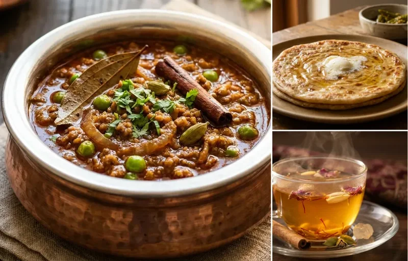 Mutton Keema Masala with Paratha and Kahwa