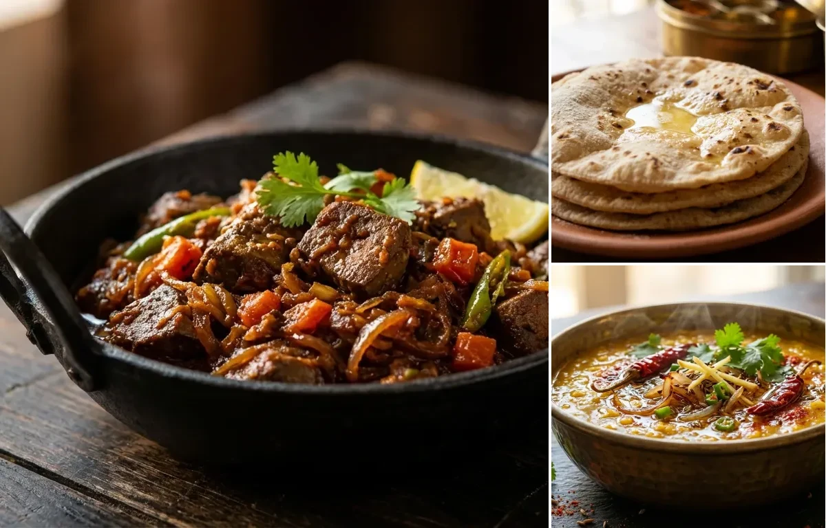 Mutton Liver Fry with Roti and Dal Tadka