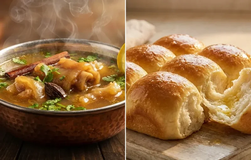 Mutton Paya Soup with Ladi Pav