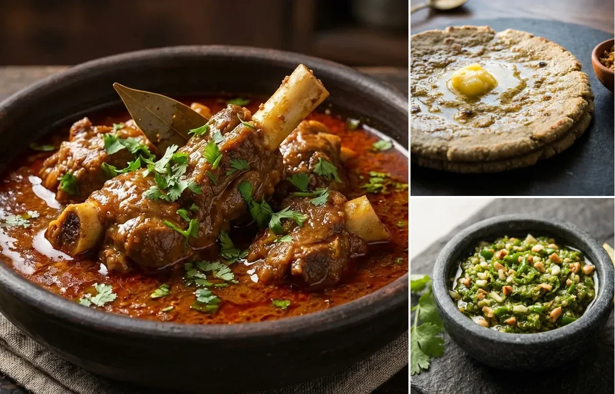 Mutton Rassa with Bajra Bhakri and Green Chili Thecha