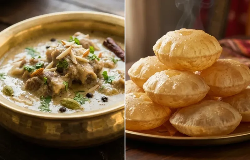Mutton Safed Maas with Poori