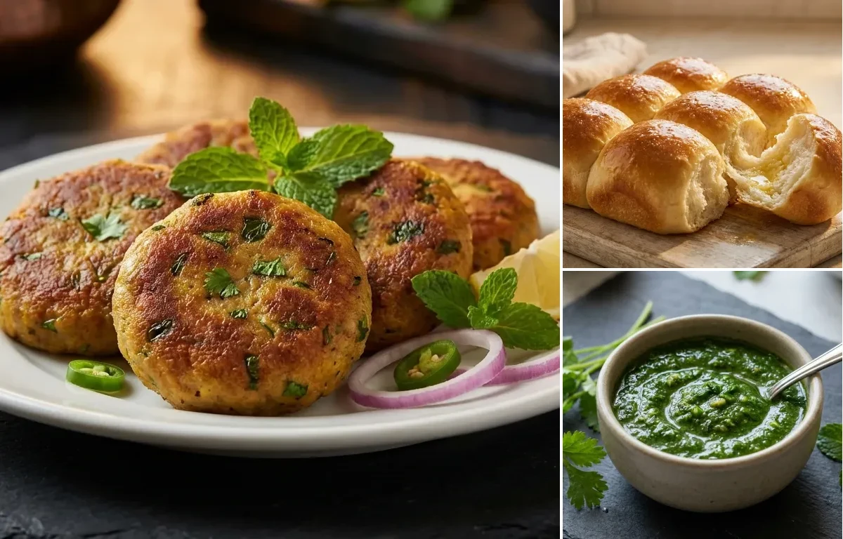 Mutton Shami Kebab with Ladi Pav and Coriander Mint Chutney