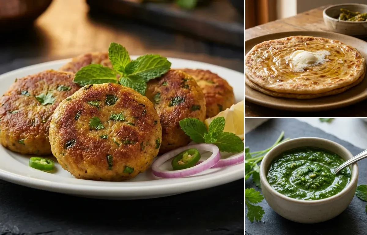 Mutton Shami Kebab with Paratha and Coriander Mint Chutney