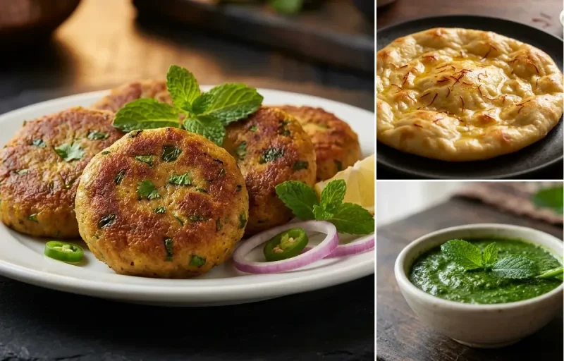 Mutton Shami Kebab with Saffron Sheermal and Mint Chutney