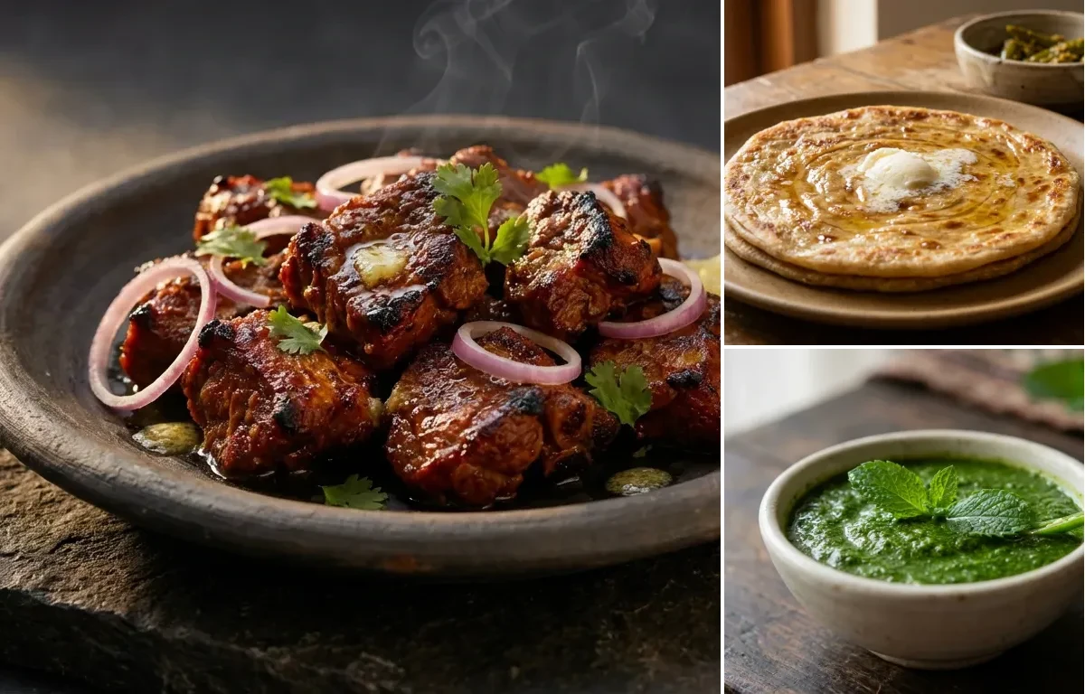 Mutton Soola with Paratha and Mint Chutney