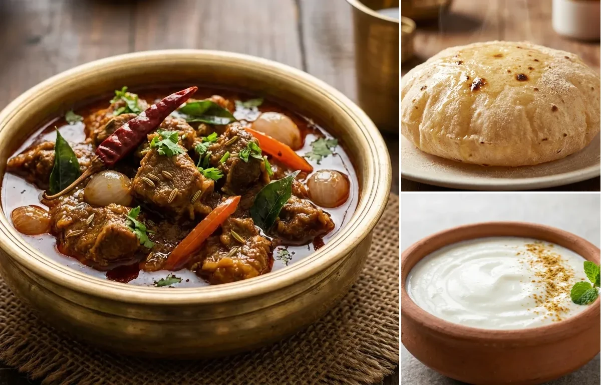 Mutton Teevan with Phulka and Dahi