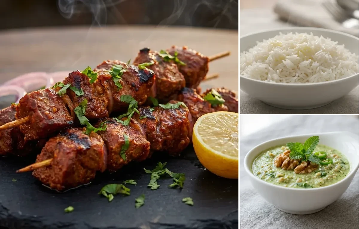 Mutton Tujj with Steamed Basmati Rice and Walnut Chutney