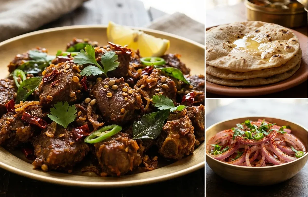 Mutton Vepudu with Roti and Onion Salad
