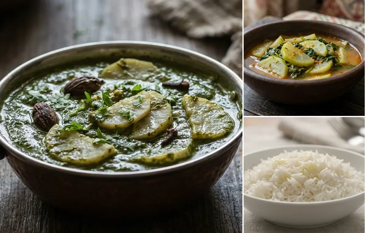 Nadru Palak with Monji Haak and Steamed Basmati Rice