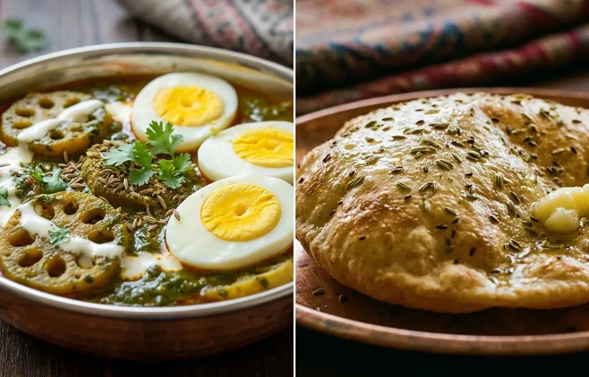 Nadru Palak with Eggs with Kashmiri Roti