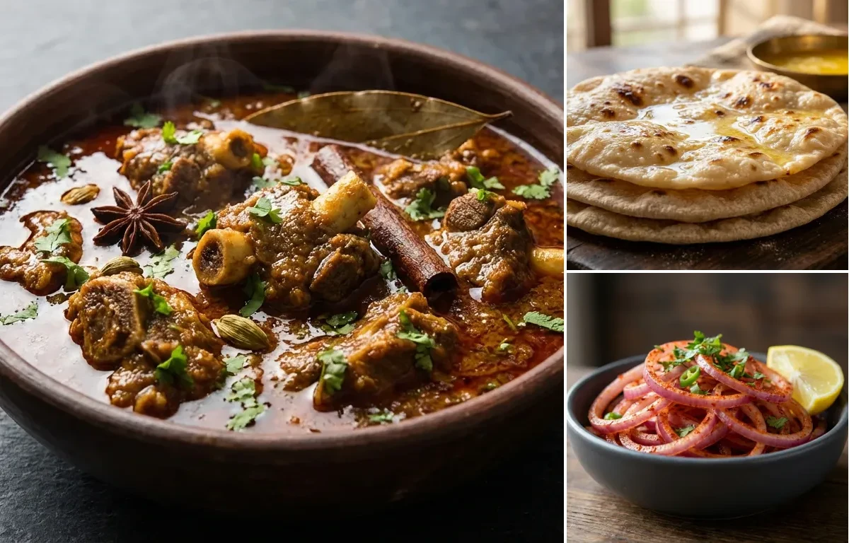 Nagpuri Saoji Mutton with Chapati and Lachha Pyaaz