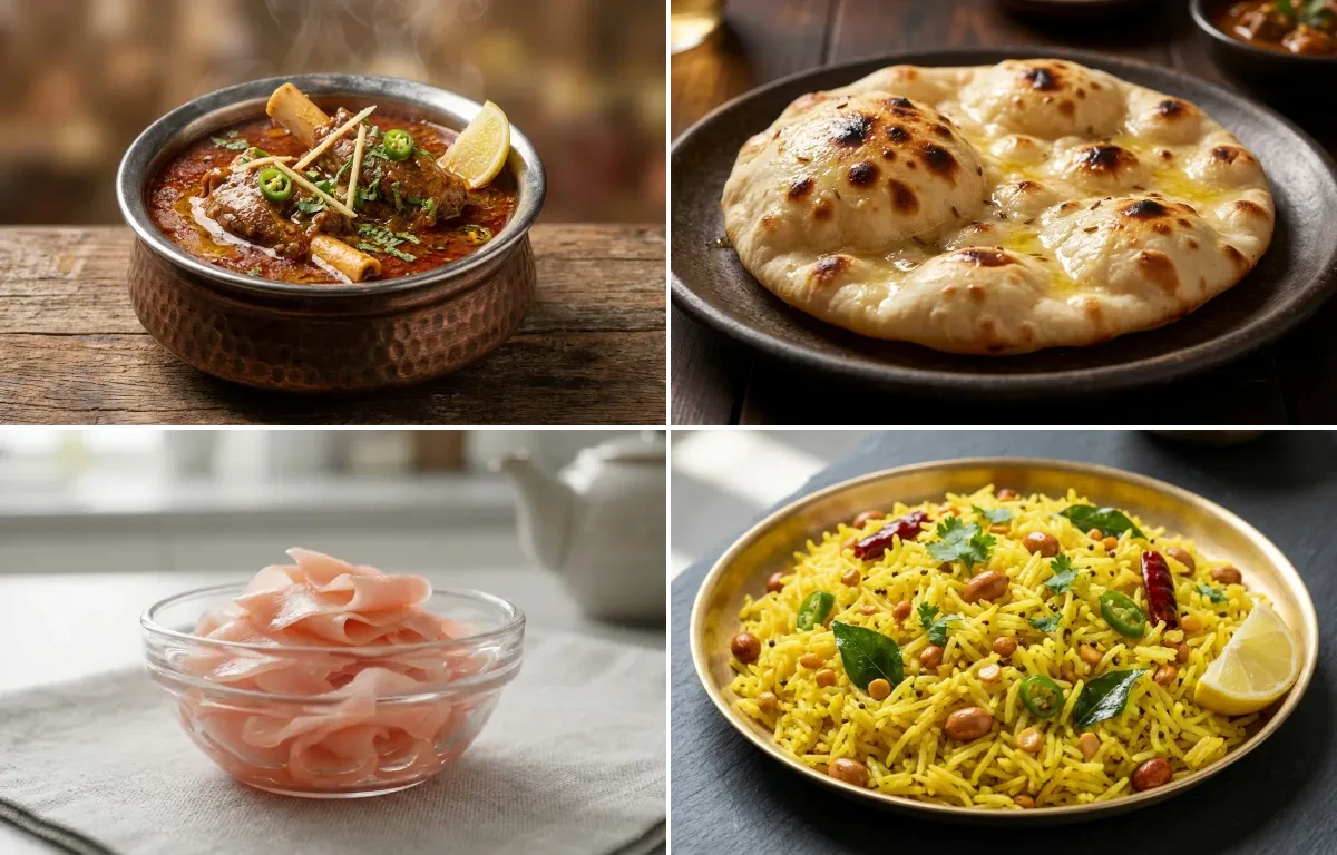 Nalli Nihari with Khamiri Roti, Pickled Ginger and Lemon Rice