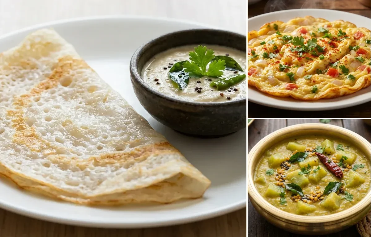 Neer Dosa with Masala Omelette and Kootu