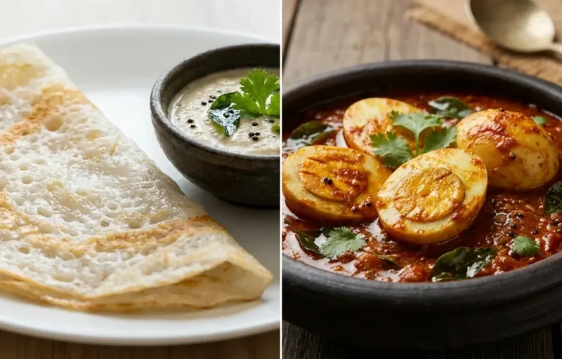 Neer Dosa with Egg Pulimunchi