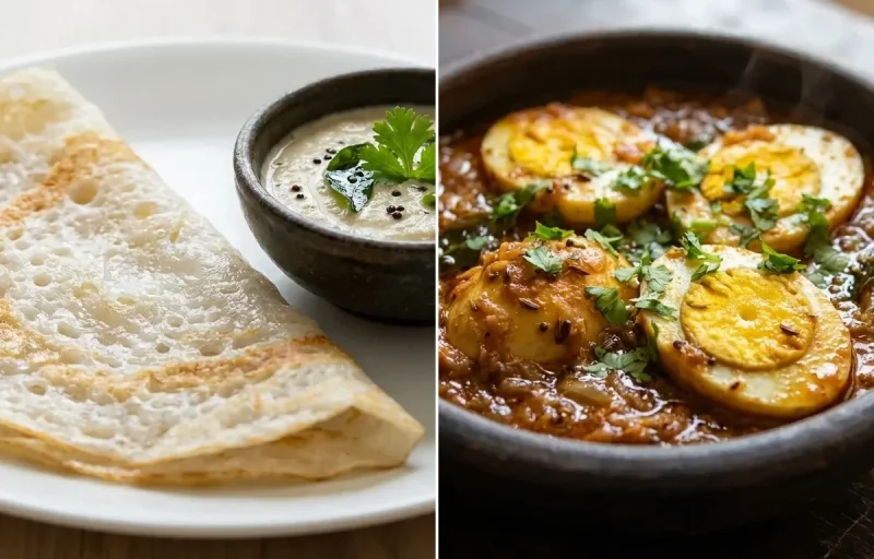 Neer Dosa with Egg Rasa