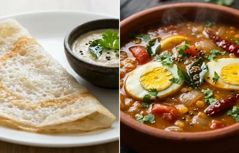 Neer Dosa with Egg Sambar