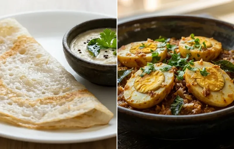 Neer Dosa with Egg Sukke